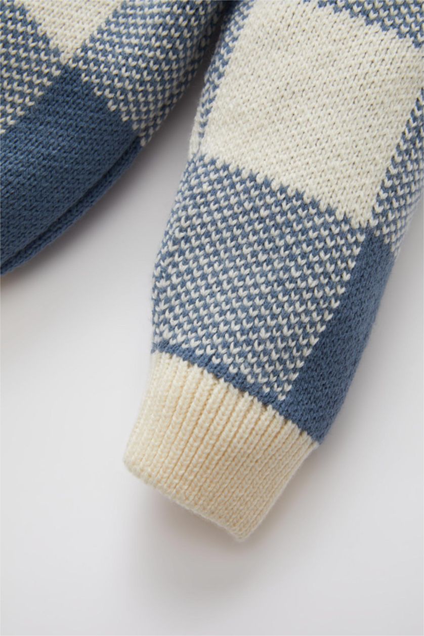 BABY BOY Beige Regular Fit V-Neck Cardigan Plaid