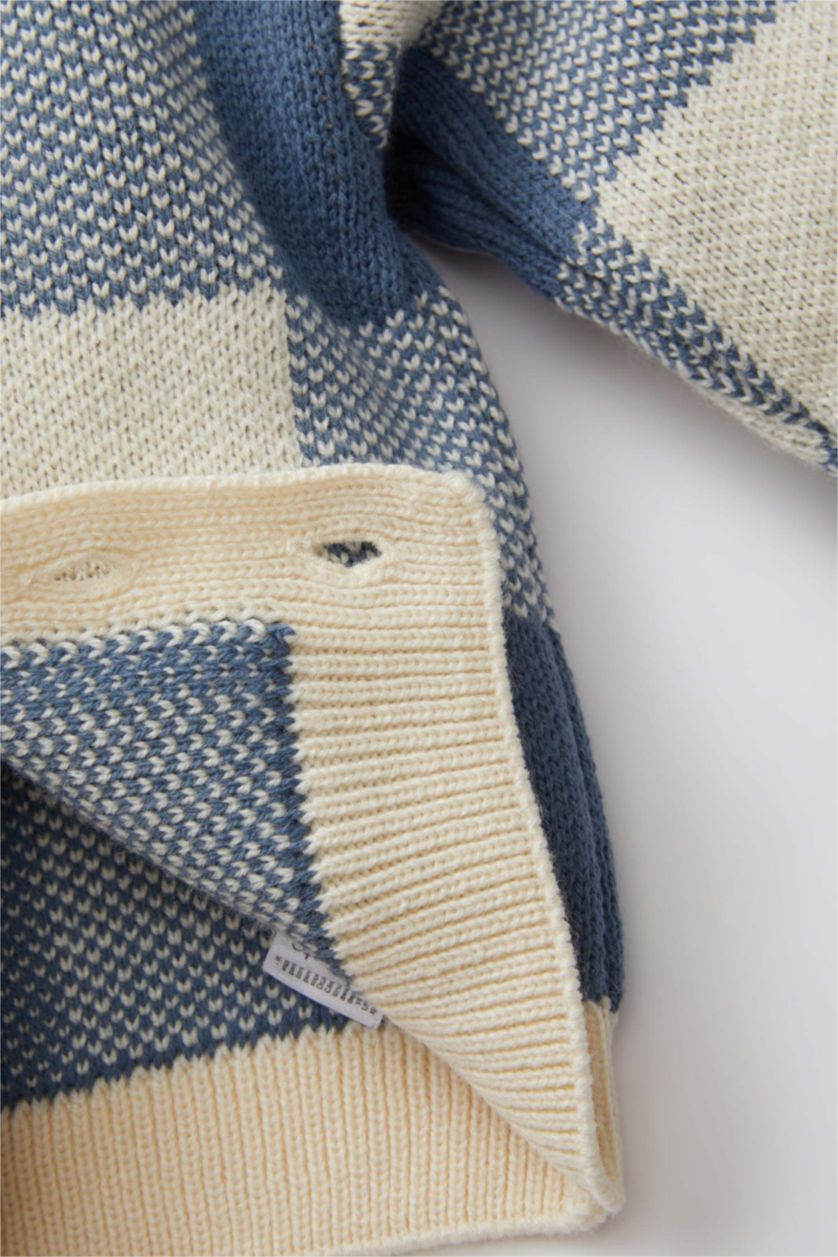 BABY BOY Beige Regular Fit V-Neck Cardigan Plaid