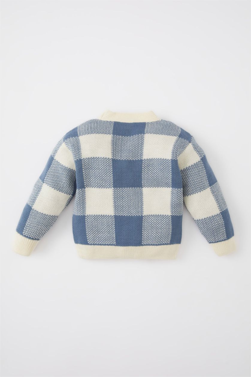 BABY BOY Beige Regular Fit V-Neck Cardigan Plaid