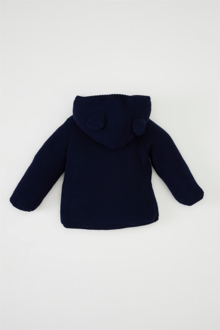 Erkek Bebek Lacivert Erkek Bebek Lacivert İçi Polarlı Çift Düğmeli Kapüşonlu Triko Hırka