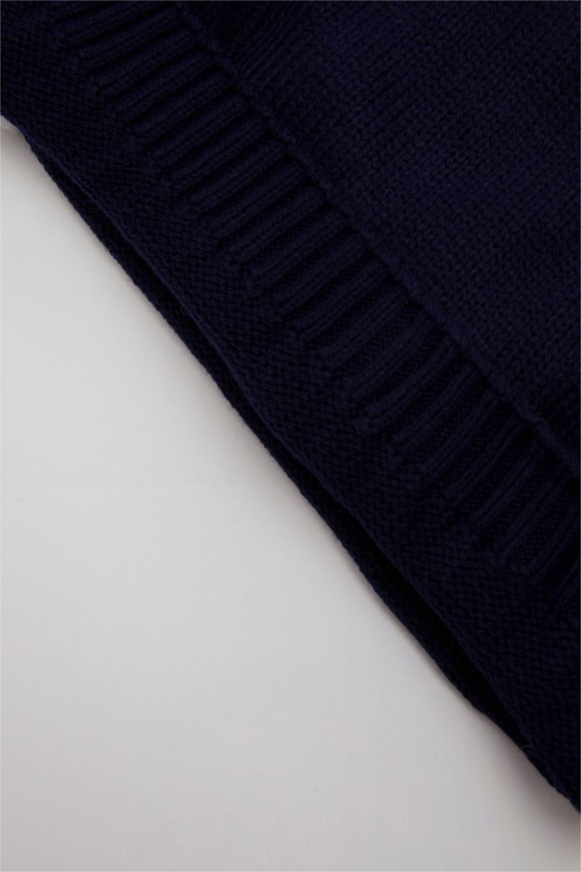 Erkek Bebek Lacivert Erkek Bebek Bisiklet Yaka Renk Bloklu Triko Kazak