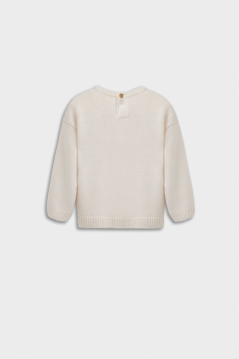 Erkek Bebek Ekru Bisiklet Yaka Baskılı Triko Kazak Erkek Bebek