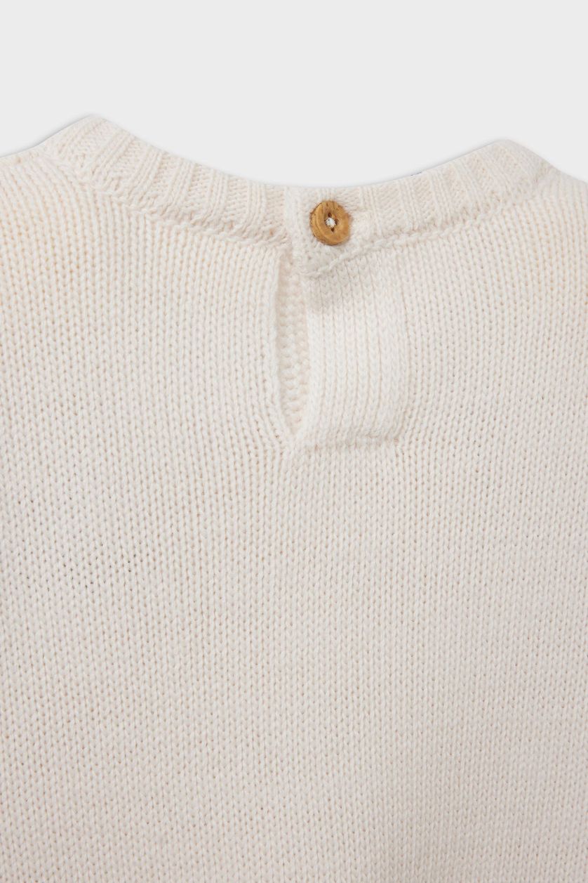 Erkek Bebek Ekru Bisiklet Yaka Baskılı Triko Kazak Erkek Bebek