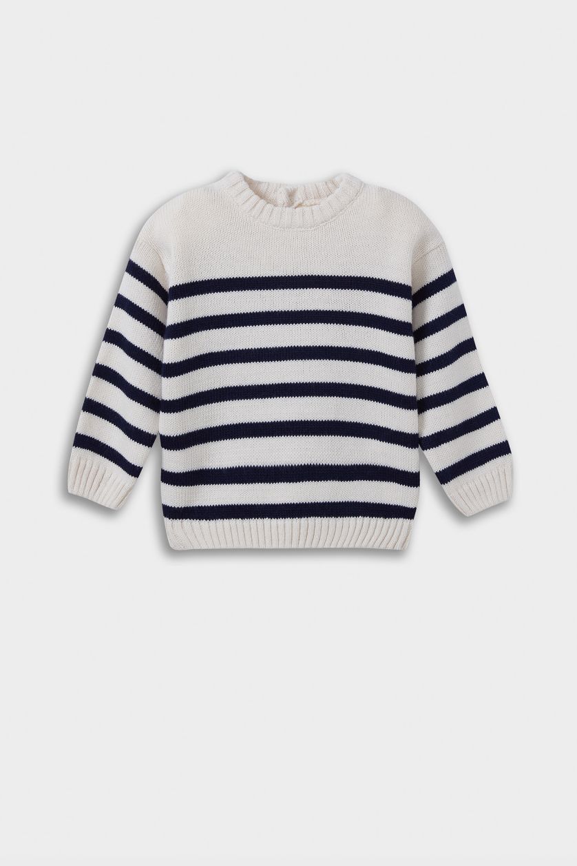 Erkek Bebek Açık Taş Bisiklet Yaka Çizgili Triko Kazak Erkek Bebek