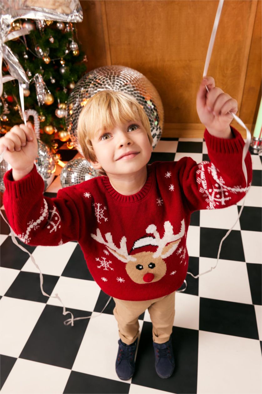 Erkek Bebek Kırmızı Erkek Bebek Yılbaşı Temalı Kazak