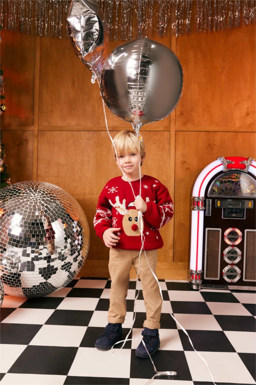 Erkek Bebek Kırmızı Erkek Bebek Yılbaşı Temalı Kazak