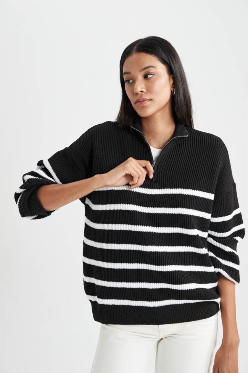 WOMAN Black Regular Fit Thessaloniki Fabric Pullover