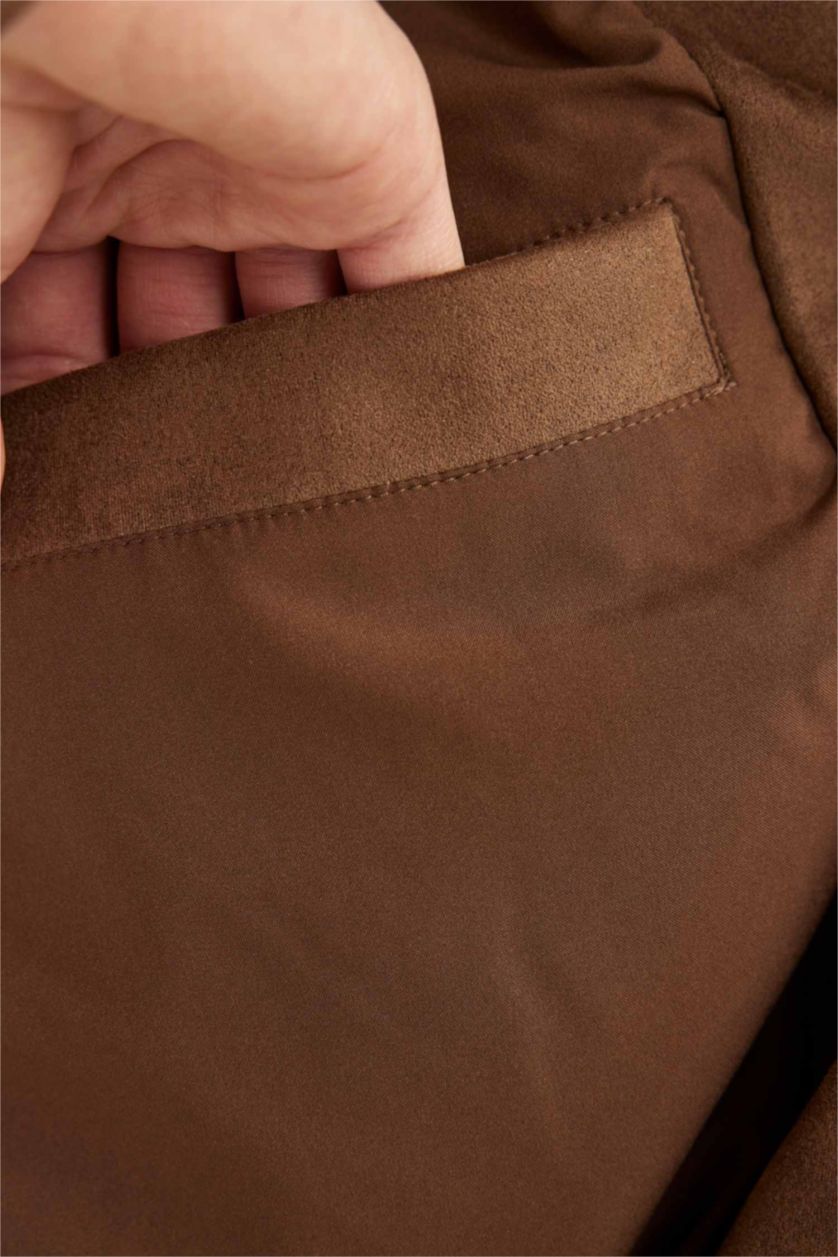 MAN Camel Slim Fit College Collar Bomber Suede Jacket