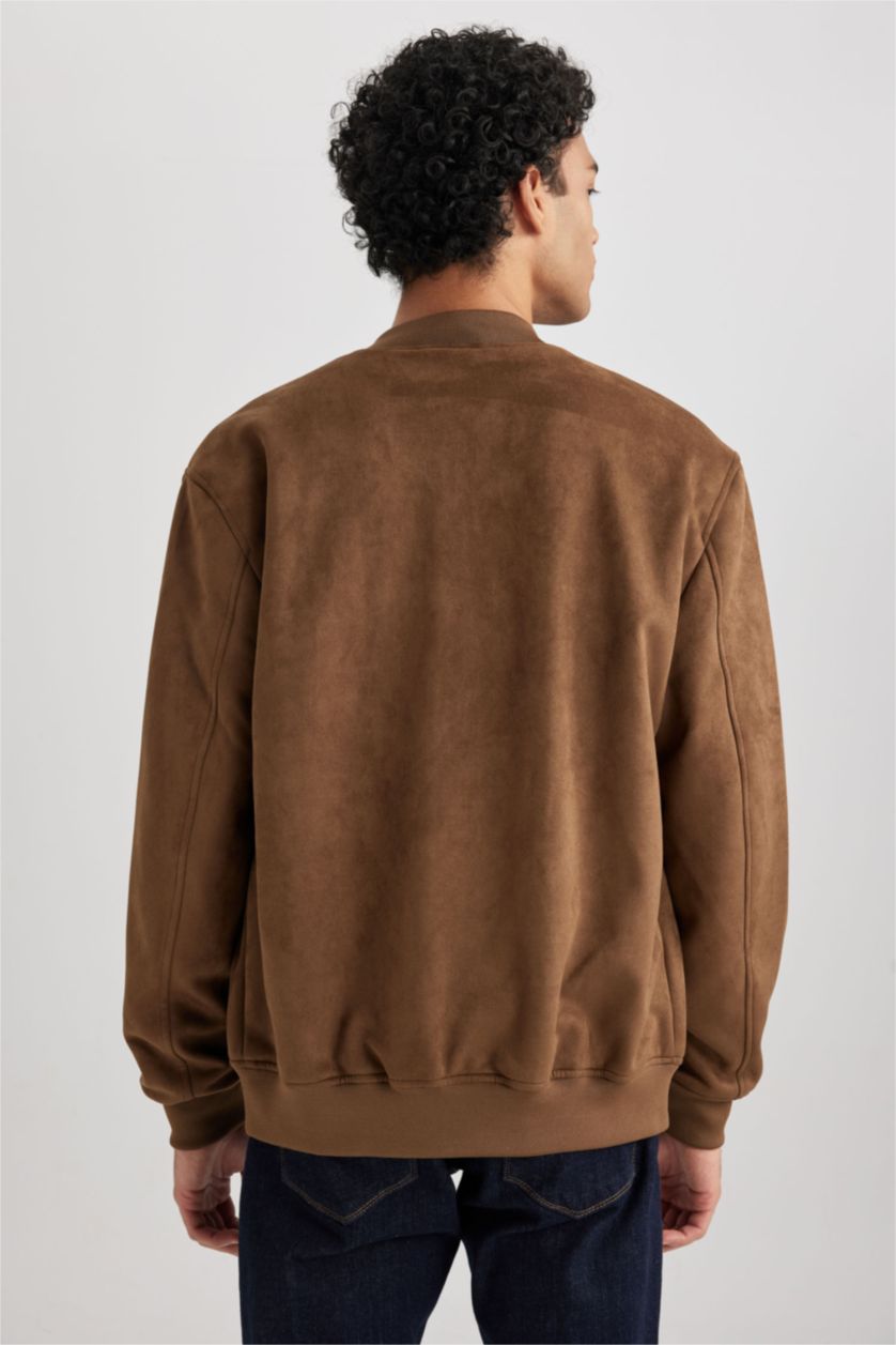 MAN Camel Slim Fit College Collar Bomber Suede Jacket