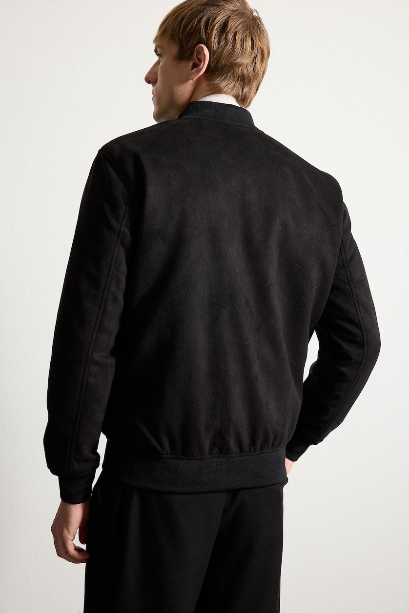 Erkek Siyah Ultra Yumuşak Slim Fit Mevsimlik Bomber Süet Mont Ceket