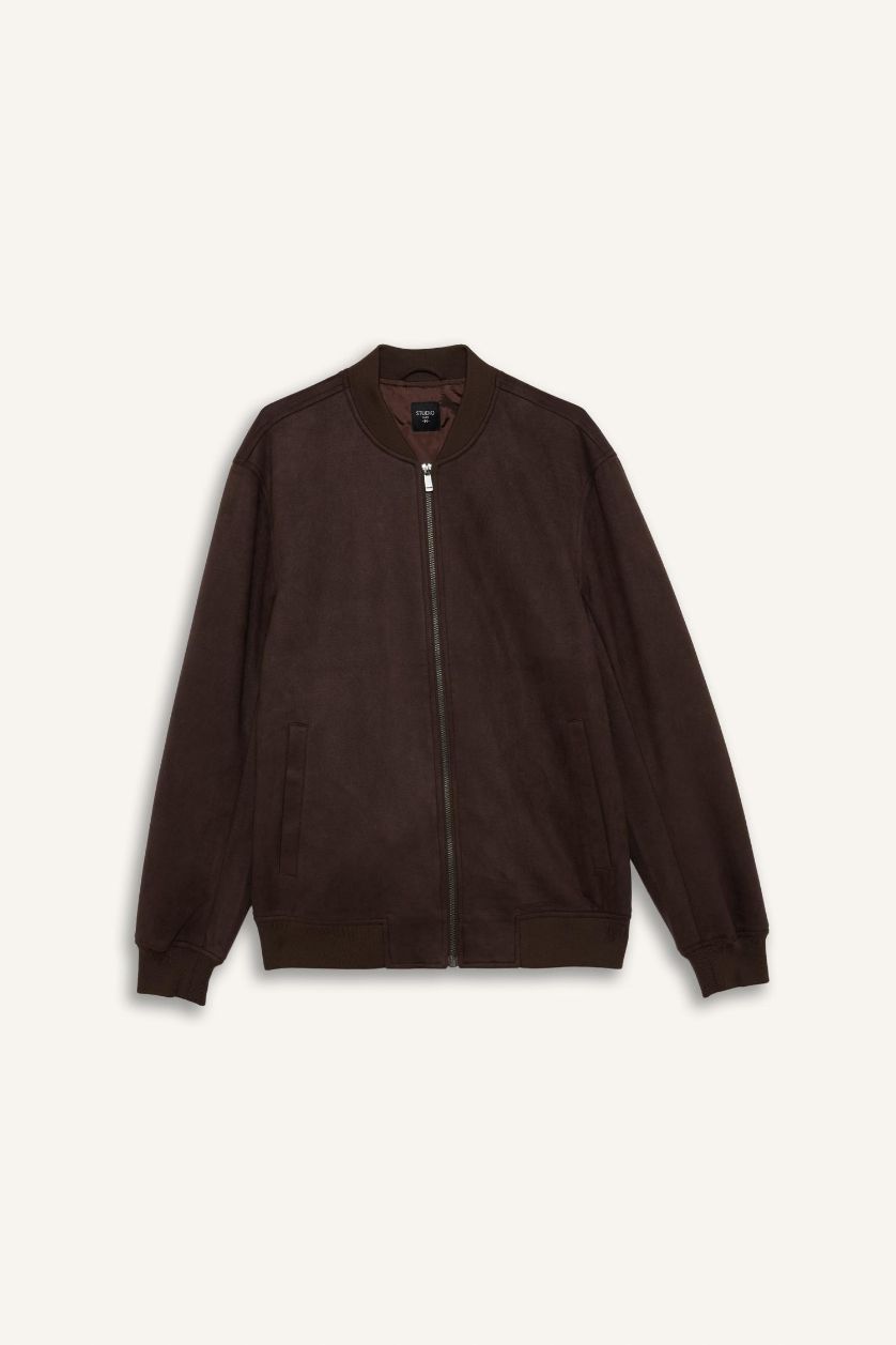MAN Brown Slim Fit Lined Suede Lined Bomber Jacket