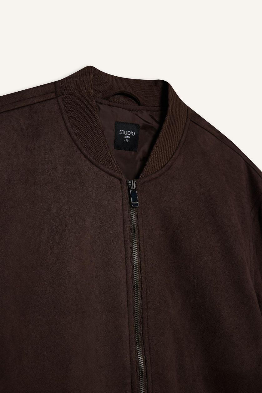 MAN Brown Slim Fit Lined Suede Lined Bomber Jacket