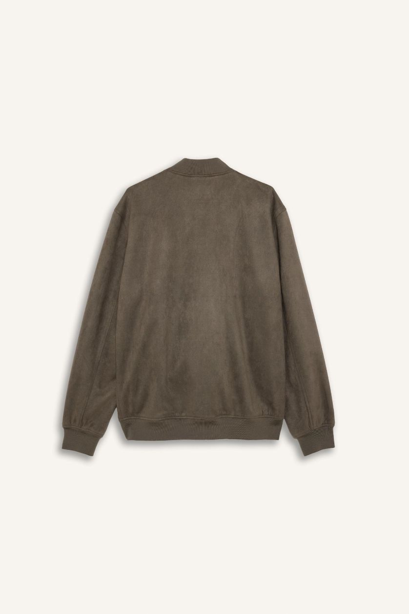 رجالي خشبي جاكيت بومبر شمواه سليم فيت مبطن وياقة كوليج