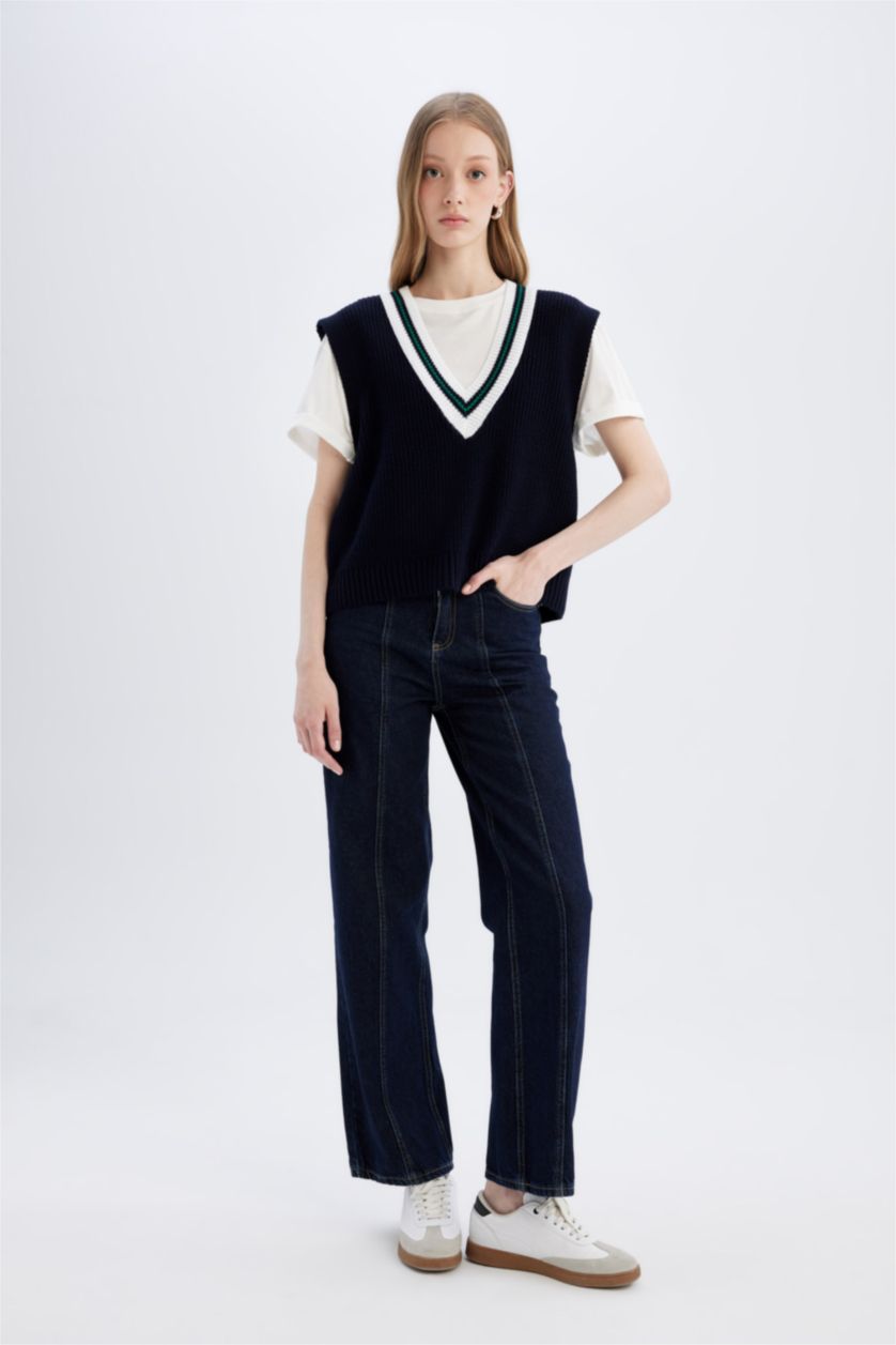 Woman NAVY Regular Fit V-Neck Thessaloniki Knitted Vest