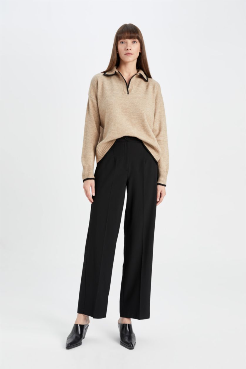 Әйелдерге Сұр қалыпты пішім поло жаға Пулловер