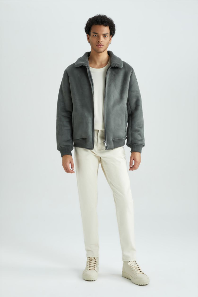 HOMME Vert Foncé Veste Coupe Slim Col Polo