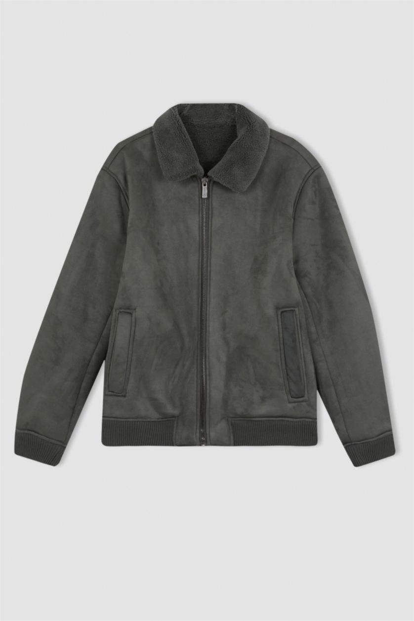 HOMME Vert Foncé Veste Coupe Slim Col Polo