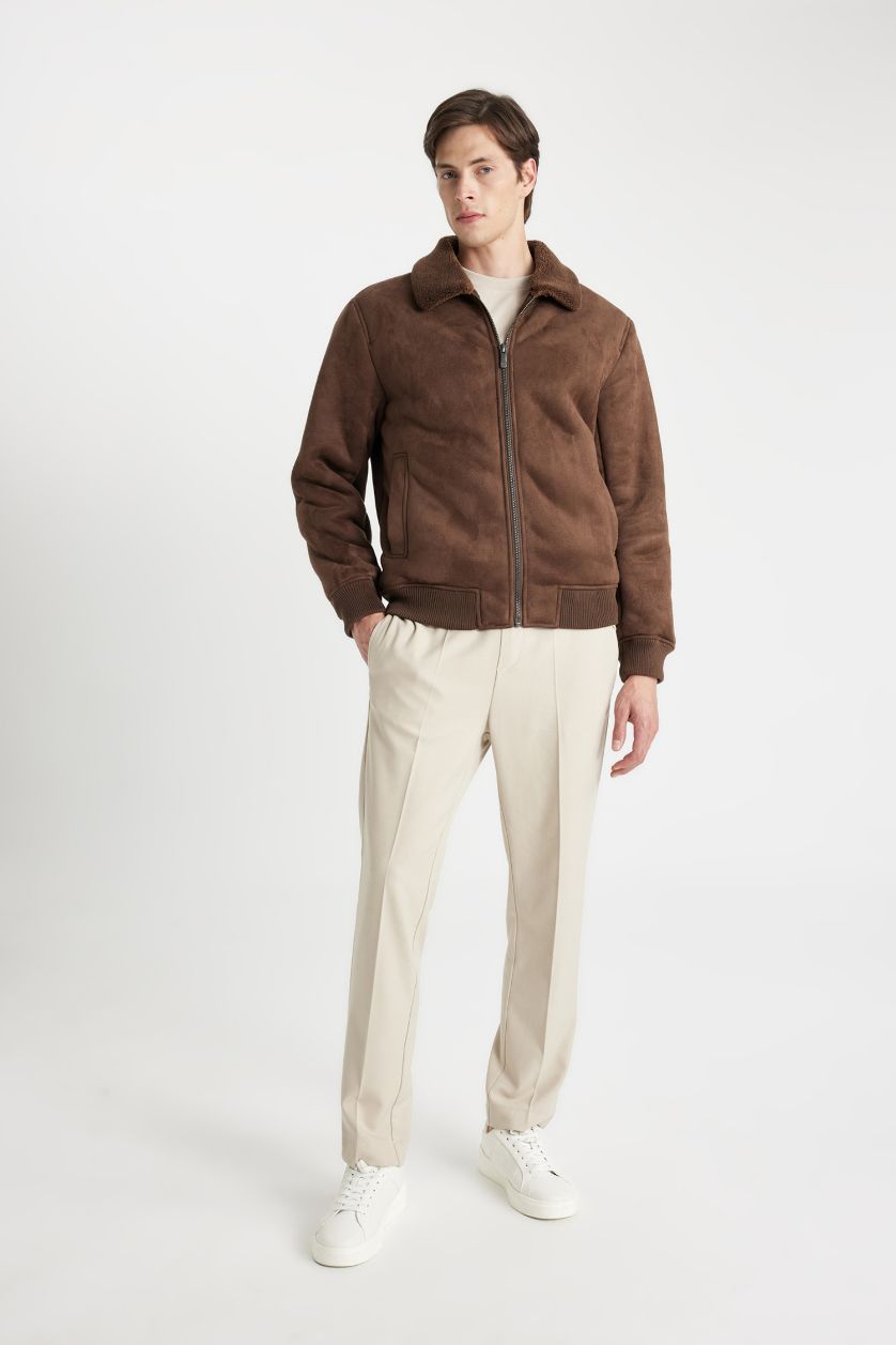 HOMME Marron Veste Coupe Slim Col Polo