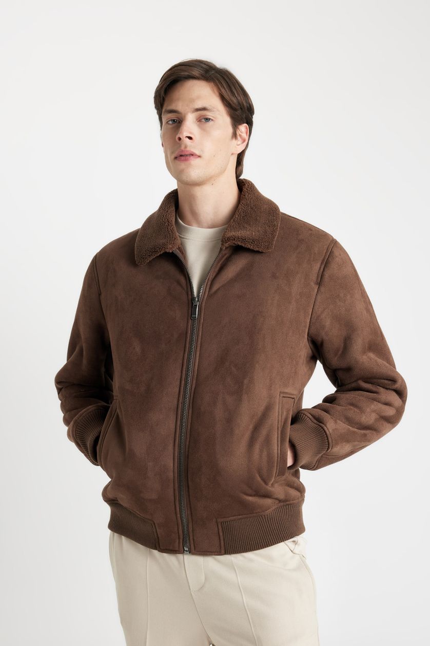 HOMME Marron Veste Coupe Slim Col Polo