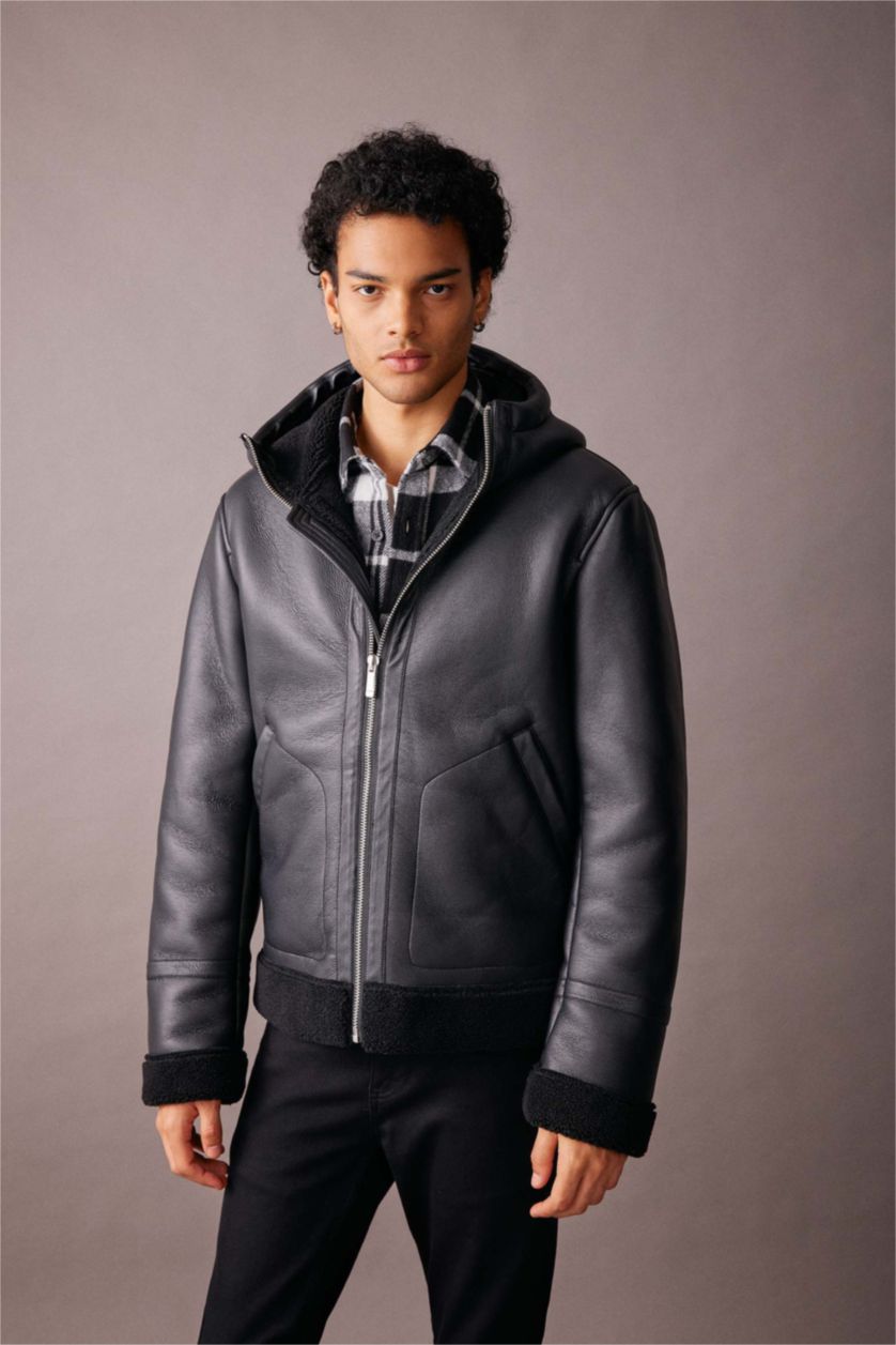 HOMME Noir PU Coupe slim raccourcie