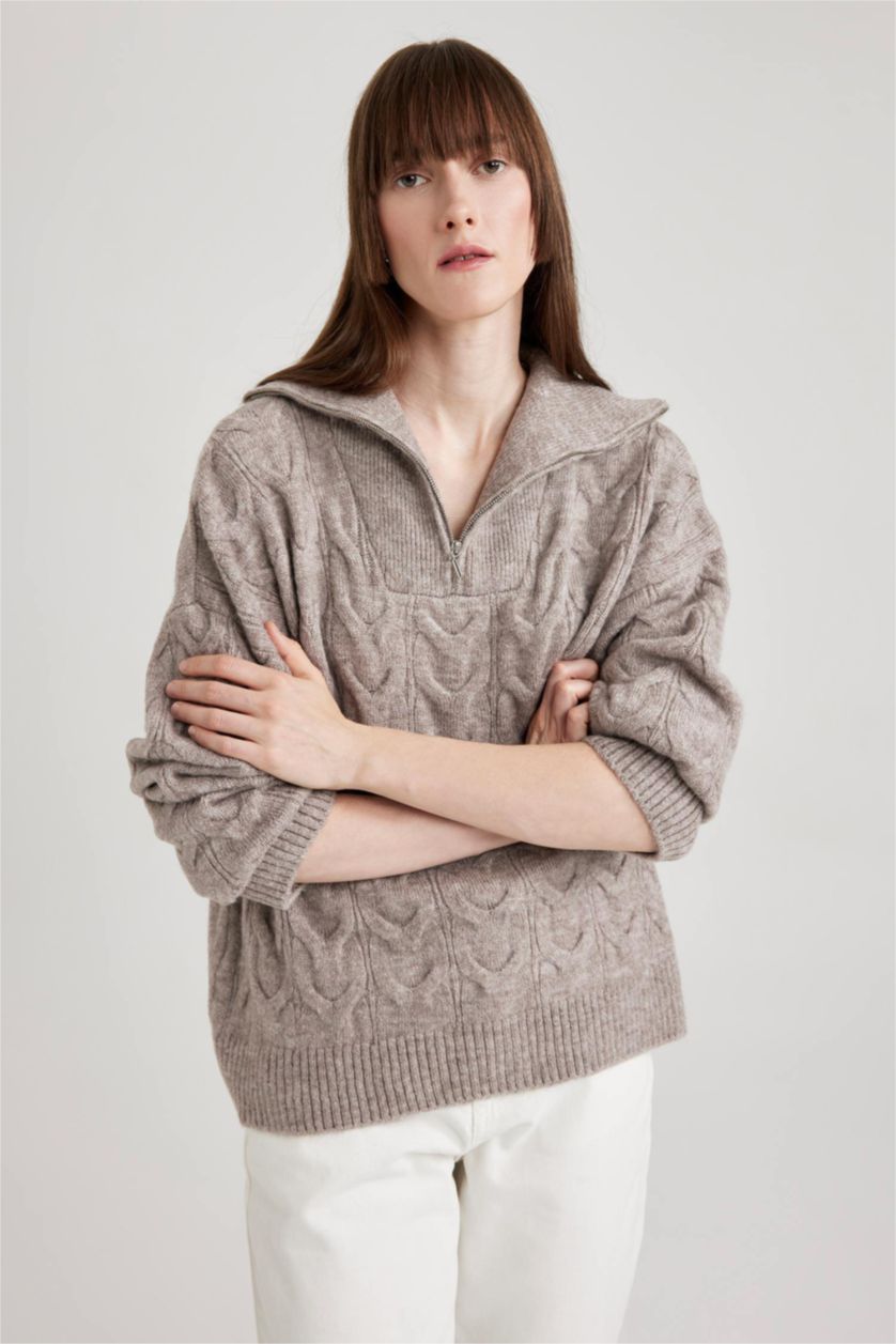 Kadın Gri Oversıze Kazak