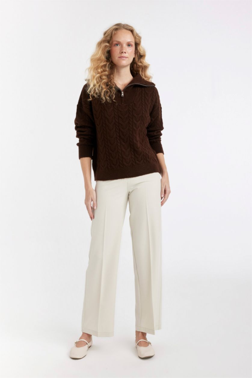 Женщины Коричневый Свитер оверсайз с воротником