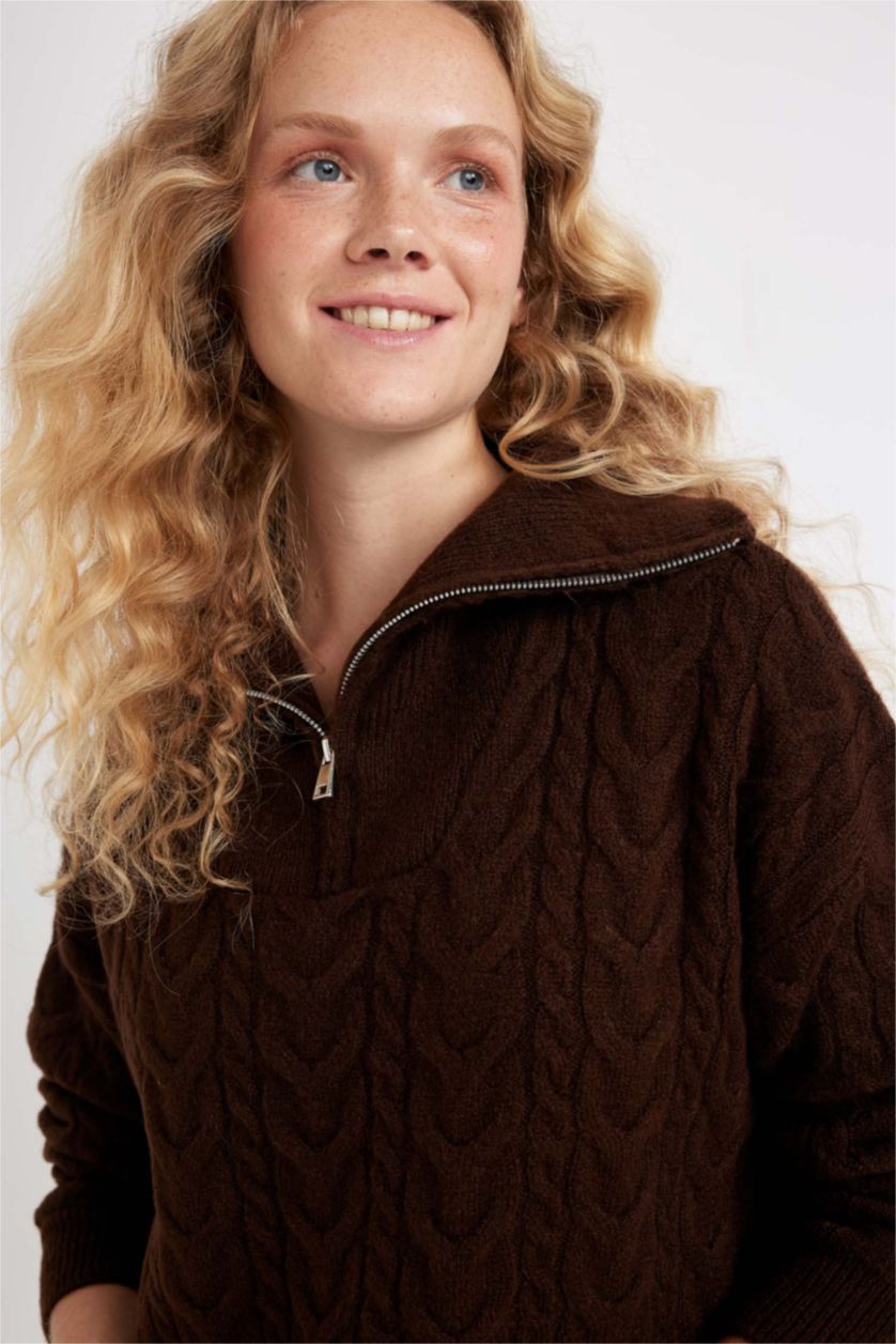 Женщины Коричневый Свитер оверсайз с воротником