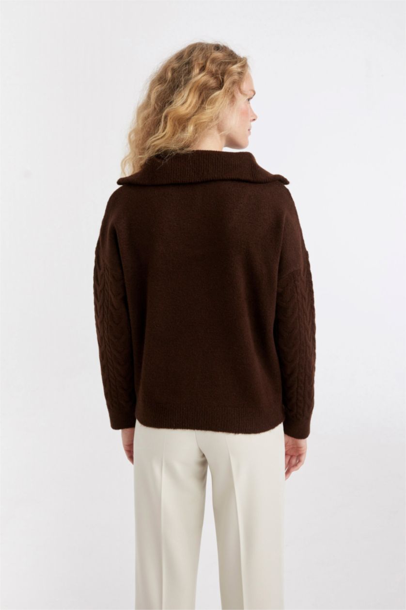 Женщины Коричневый Свитер оверсайз с воротником