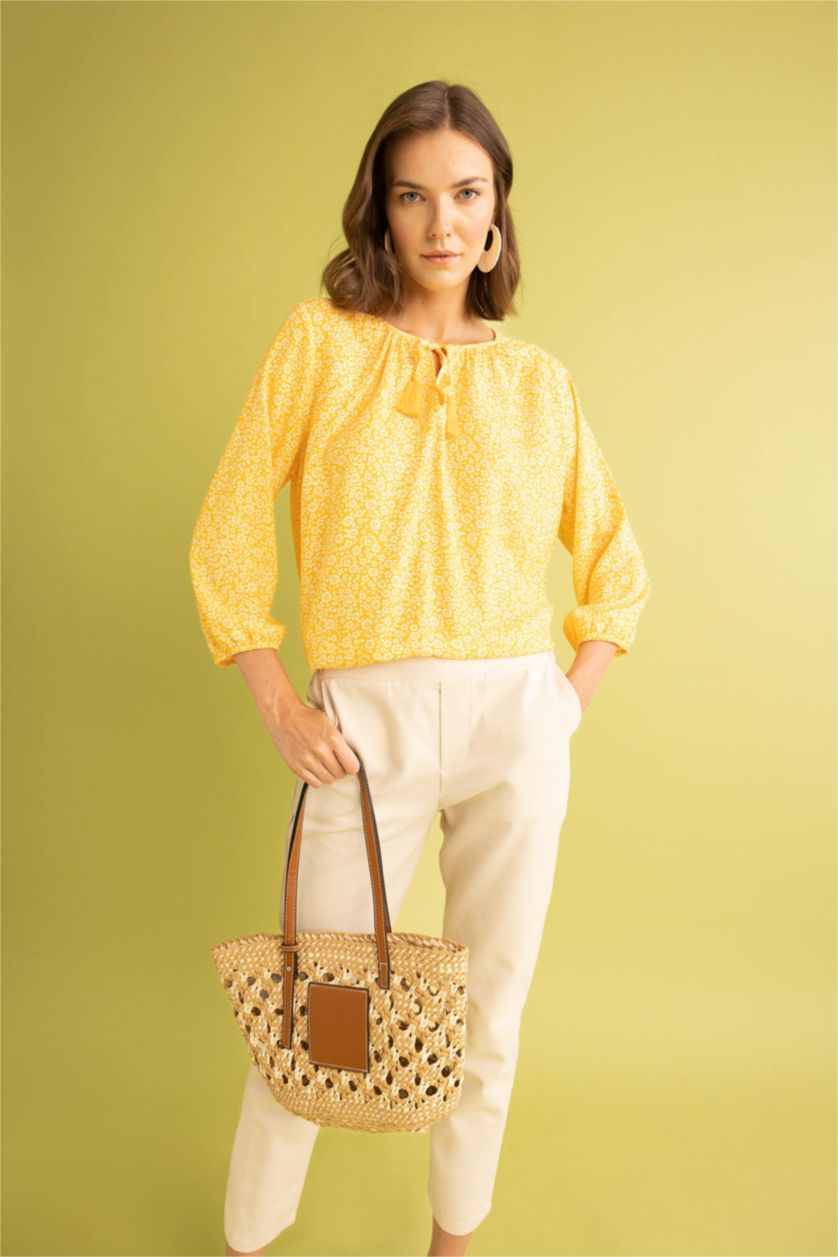 FEMME Jaune Chemisiers à manches longues Coupe Régulière Col Rond