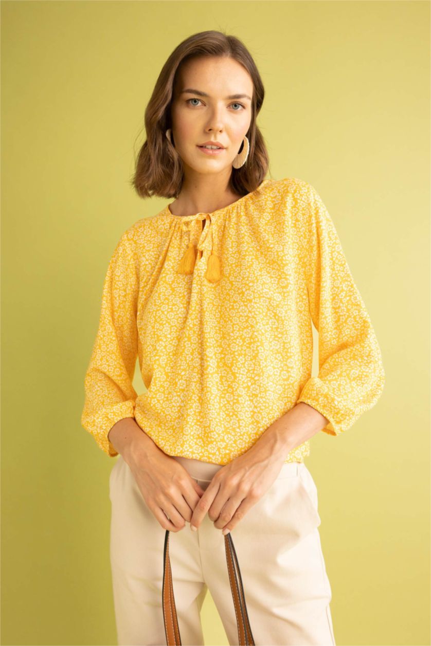 FEMME Jaune Chemisiers à manches longues Coupe Régulière Col Rond