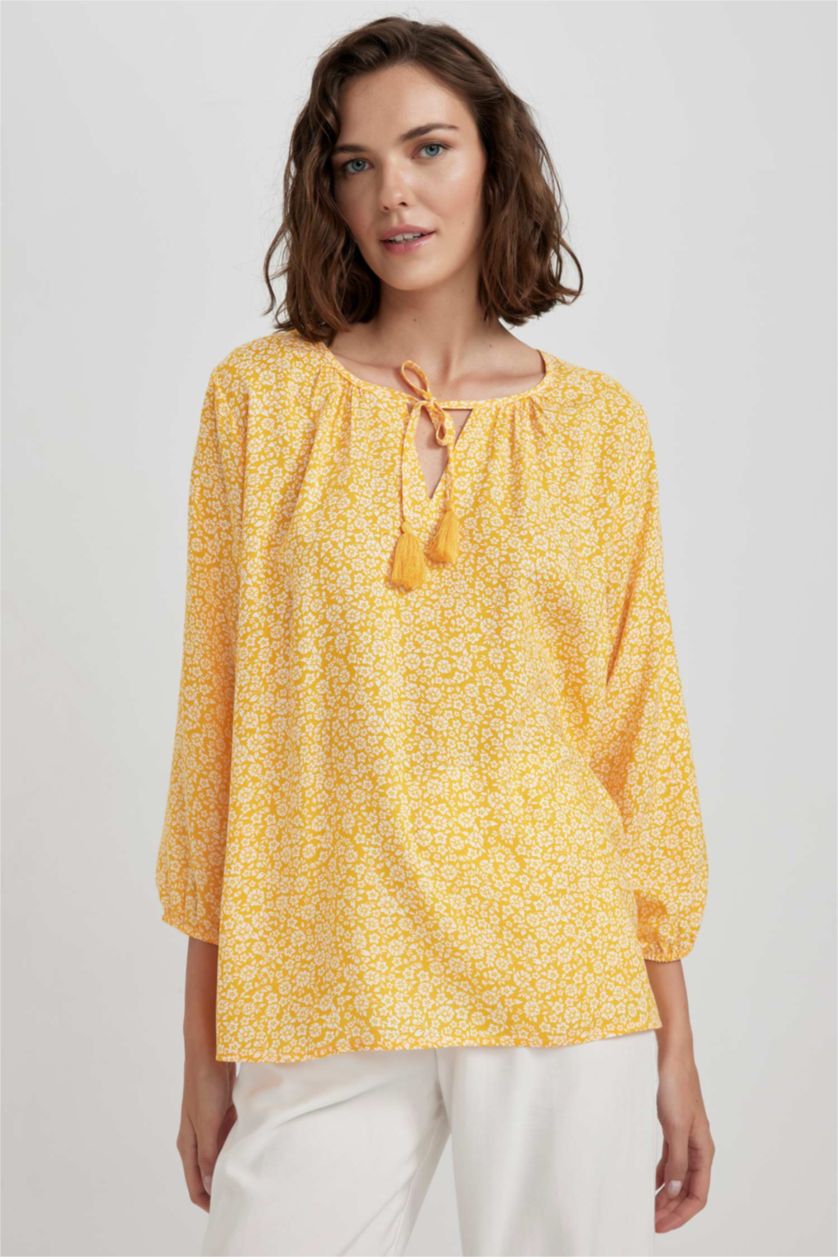 FEMME Jaune Chemisiers à manches longues Coupe Régulière Col Rond