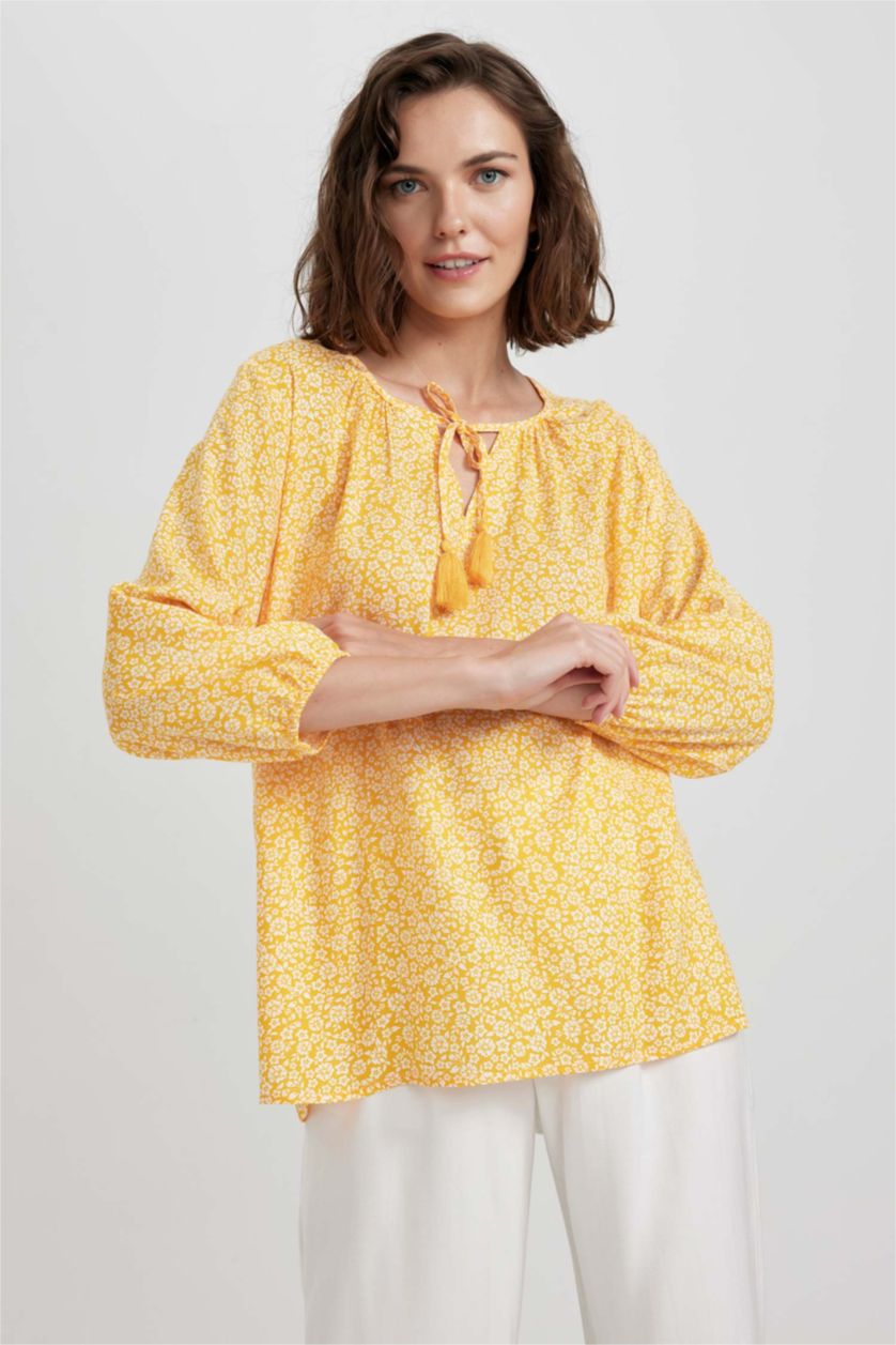 FEMME Jaune Chemisiers à manches longues Coupe Régulière Col Rond