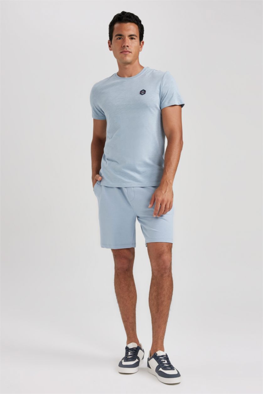MAN Light Blue Slim Fit Thin Sweatshirt Fabric Super Skinny Hem Shorts
