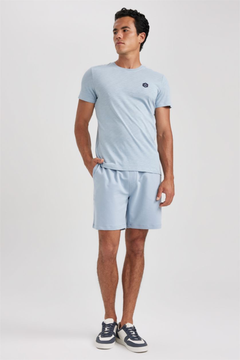 MAN Light Blue Slim Fit Thin Sweatshirt Fabric Super Skinny Hem Shorts