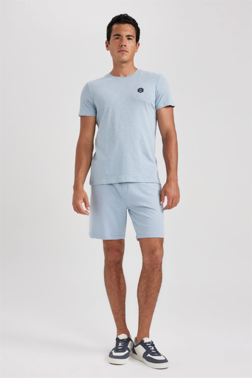 MAN Light Blue Slim Fit Thin Sweatshirt Fabric Super Skinny Hem Shorts