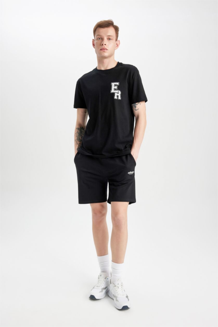 MAN Black Slim Fit Thin Sweatshirt Fabric Super Skinny Hem Shorts