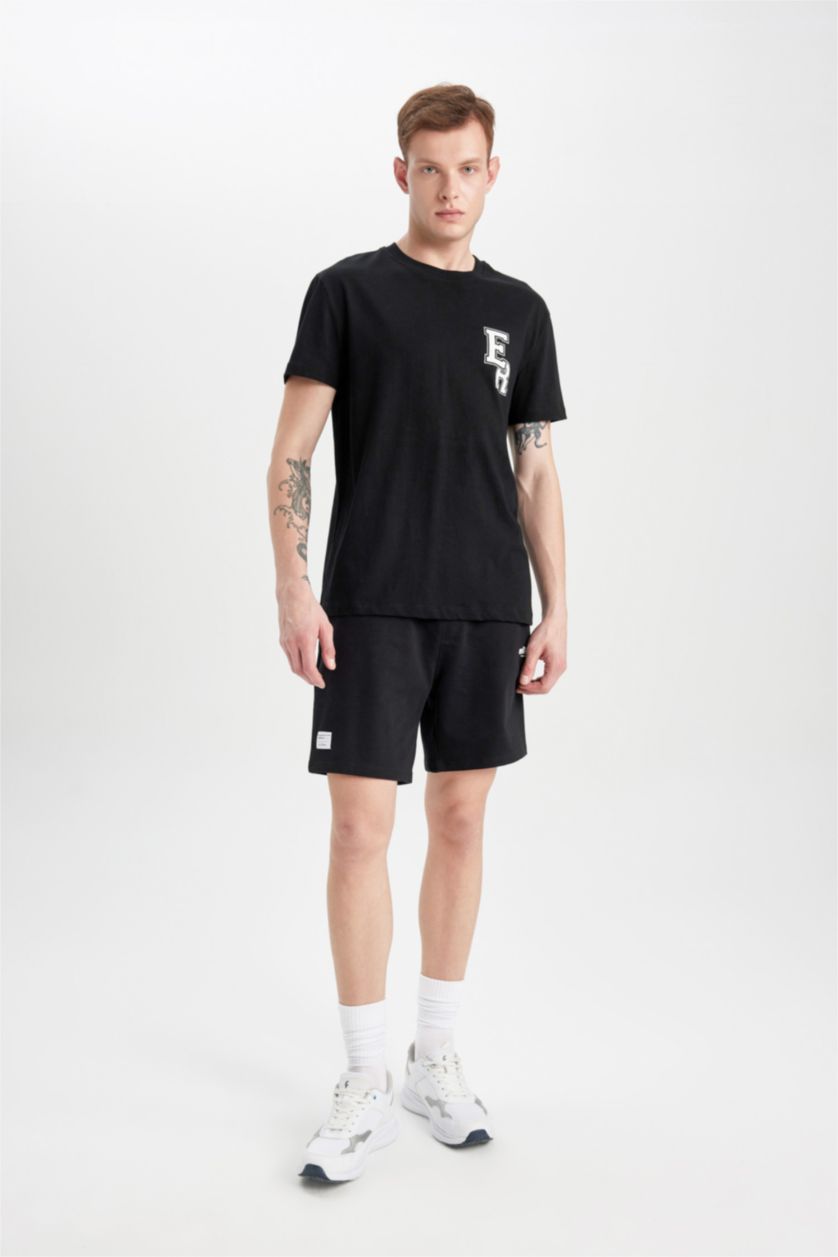 MAN Black Slim Fit Thin Sweatshirt Fabric Super Skinny Hem Shorts