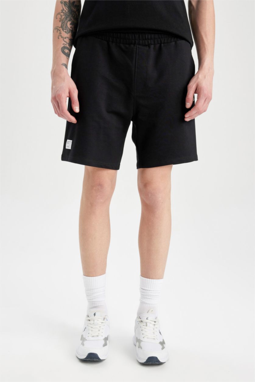 MAN Black Slim Fit Thin Sweatshirt Fabric Super Skinny Hem Shorts