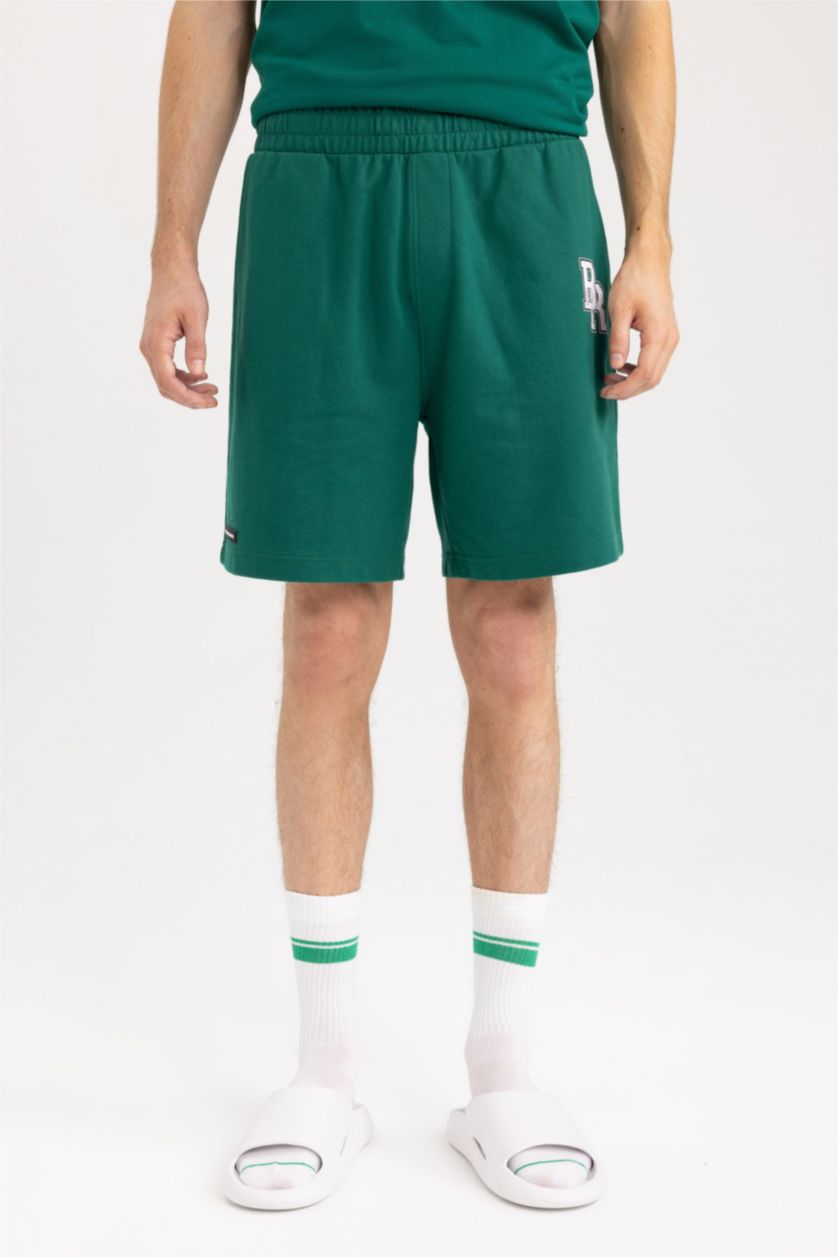 رجالي أخضر شورت قطن سليم فيت بجيب