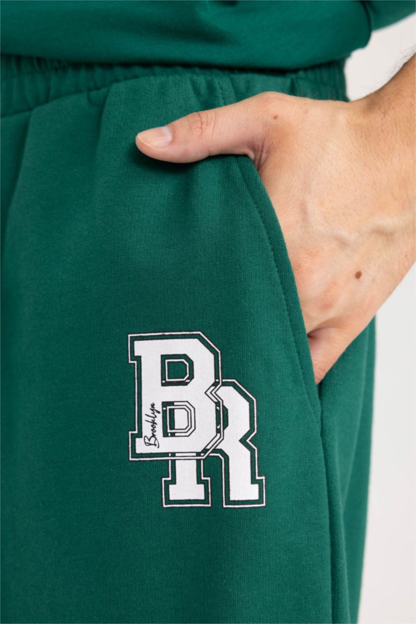 رجالي أخضر شورت قطن سليم فيت بجيب