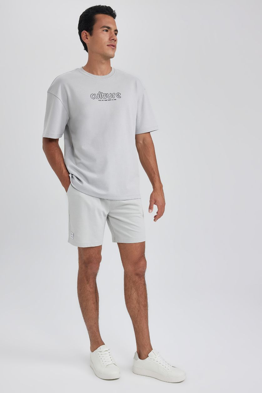 MAN Light Grey Slim Fit Thin Sweatshirt Fabric Super Skinny Hem Shorts