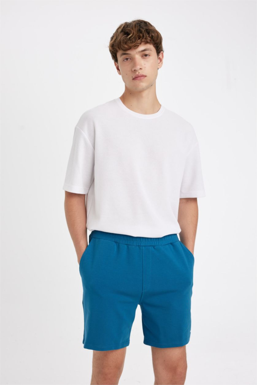 Erkek Petrol Slım Fıt Dar Paça Şort