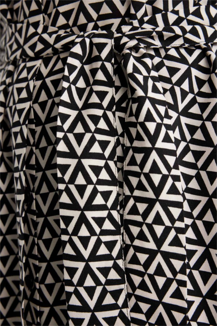 WOMAN Beige Regular Fit Shirt Collar Printed Long Sleeve Tunic