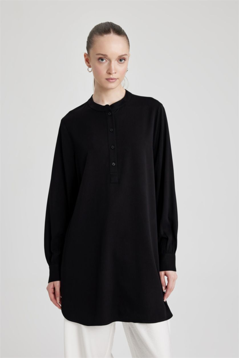 WOMAN Black Regular Fit Crew Neck Long Sleeve Tunic