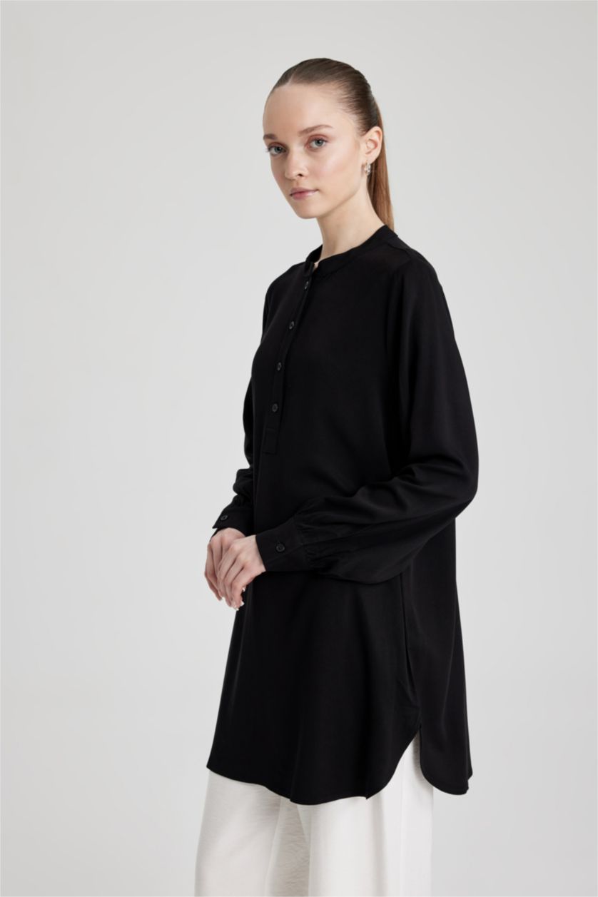 WOMAN Black Regular Fit Crew Neck Long Sleeve Tunic