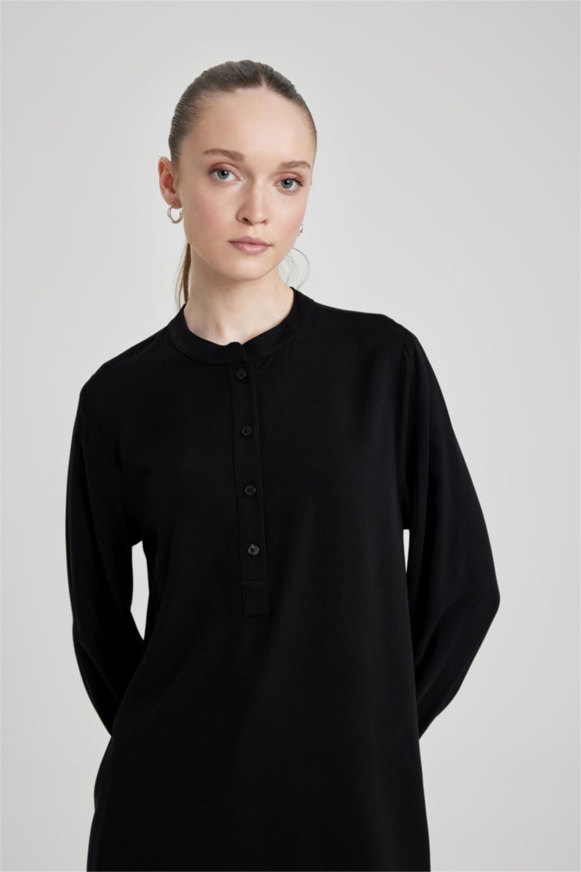 WOMAN Black Regular Fit Crew Neck Long Sleeve Tunic
