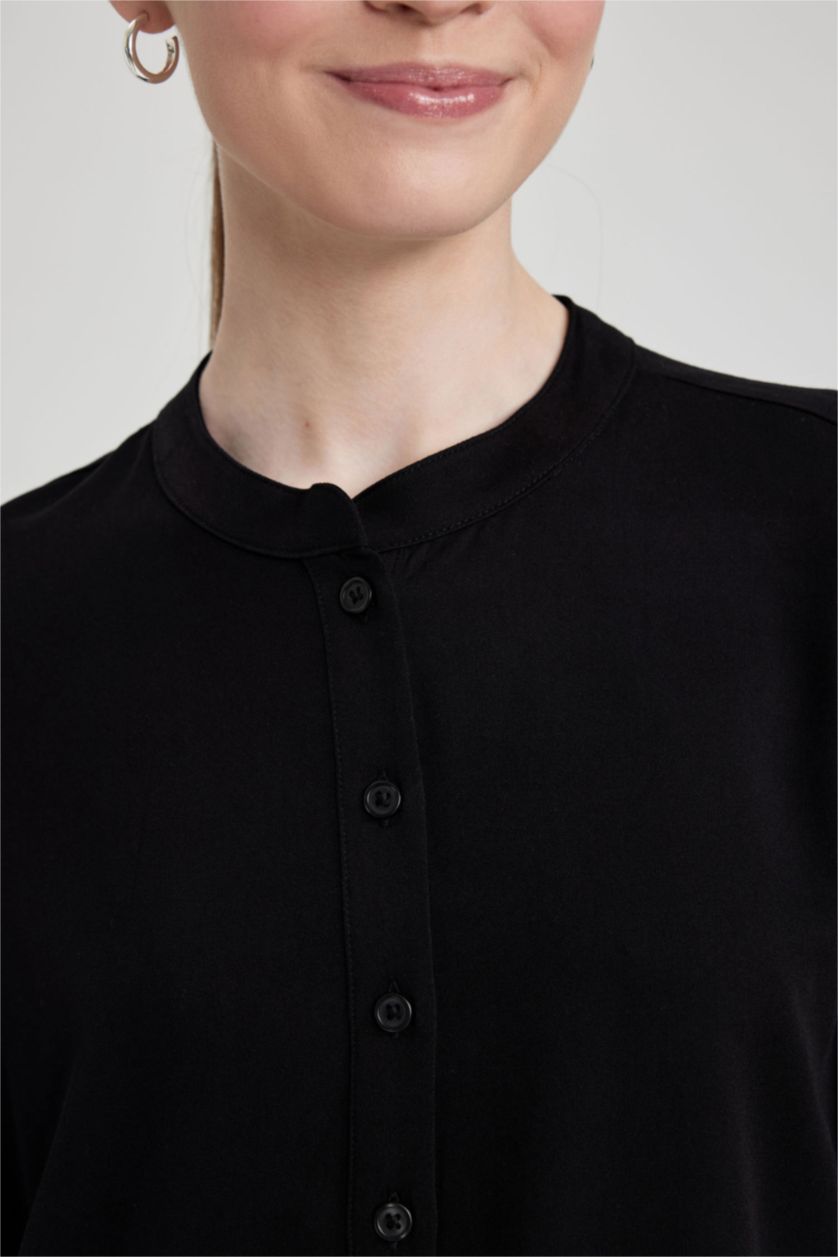 WOMAN Black Regular Fit Crew Neck Long Sleeve Tunic