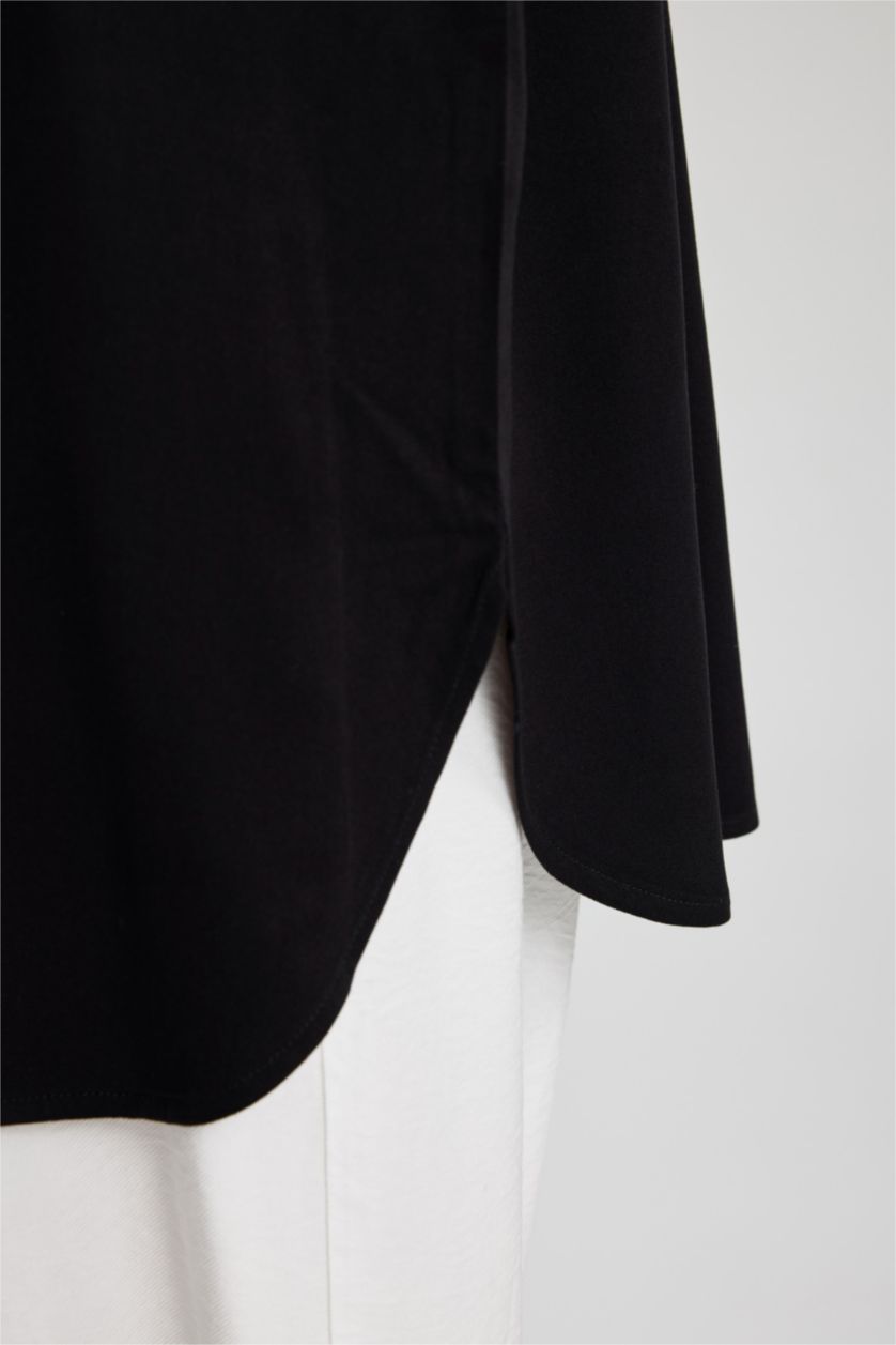 WOMAN Black Regular Fit Crew Neck Long Sleeve Tunic