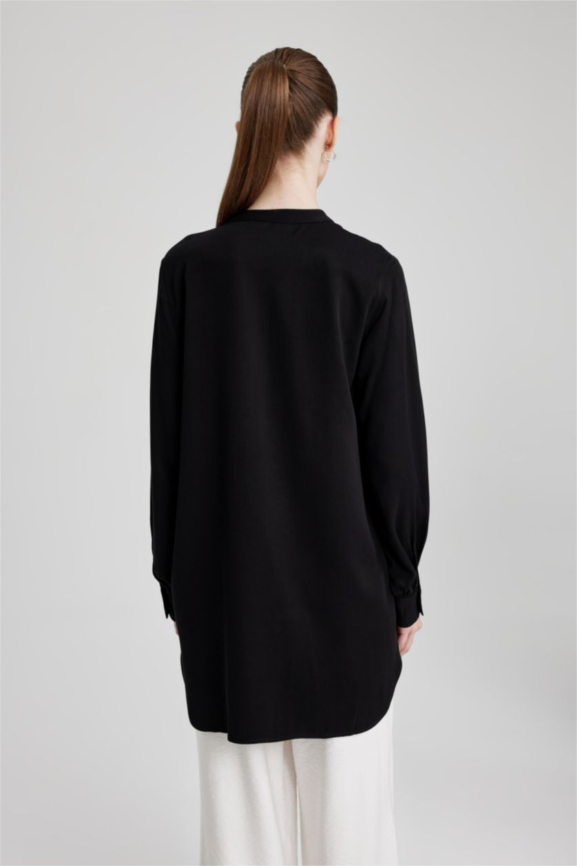 WOMAN Black Regular Fit Crew Neck Long Sleeve Tunic
