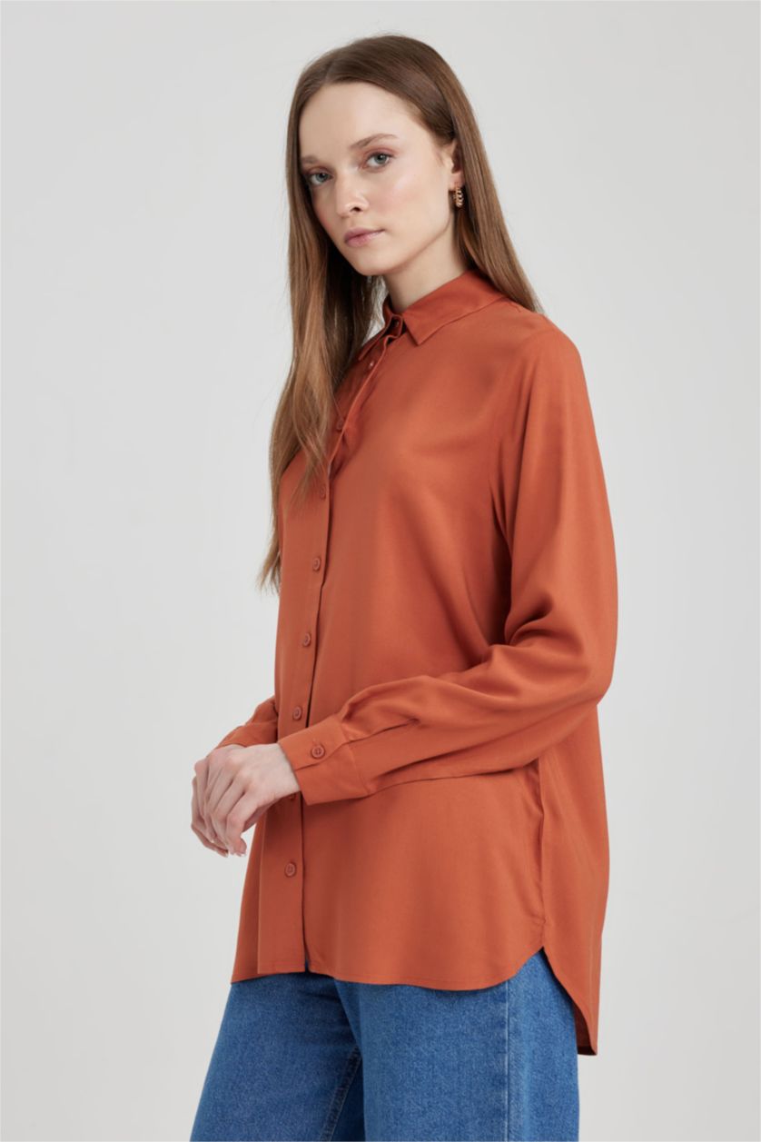 WOMAN Dark Orange Regular Fit Shirt Collar Long Sleeve Tunic